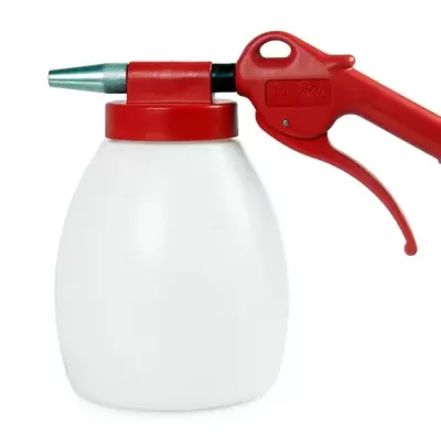 Frasco pulverizador de plástico com alavanca vermelha e bico metálico