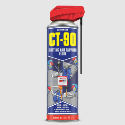 Frasco metálico com fluido de corte CT-90 e tampa vermelha