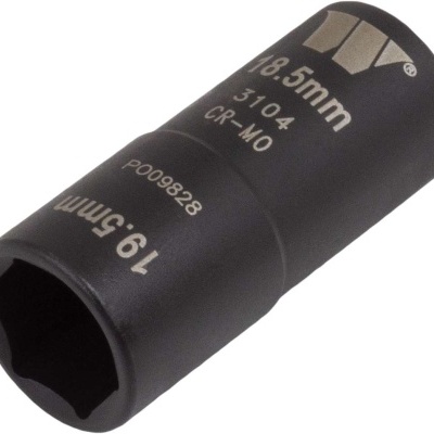 Soquete de impacto preto com marcações em branco 19,5 mm e 18,5 mm.