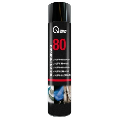 Lata preta de gás butano-propano VMD 80 com texto e imagens