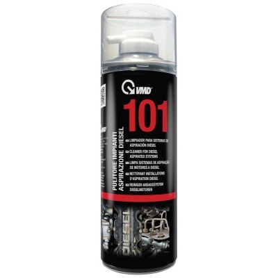 Frasco spray preto com tampa transparente e texto VMD 101 AMBIENTADOR DIESEL