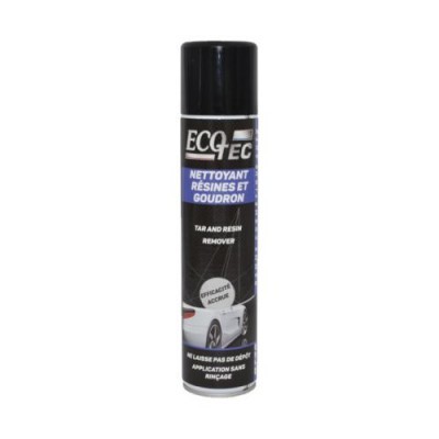 Spray de limpeza ECO TEC para alcatrão e resinas, embalagem preta com texto azul e branco.