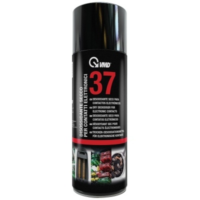 Frasco de spray preto com rótulo preto e texto branco e vermelho e número 37 destacado