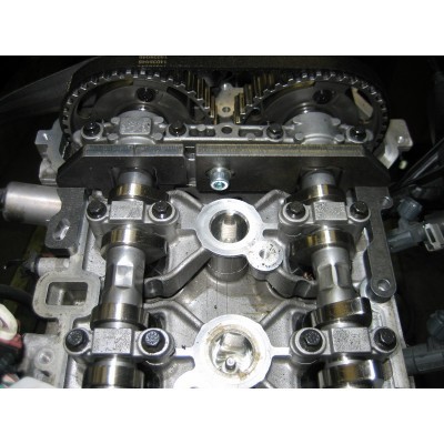 Componentes metálicos do motor automóvel com árvores de cames e engrenagens