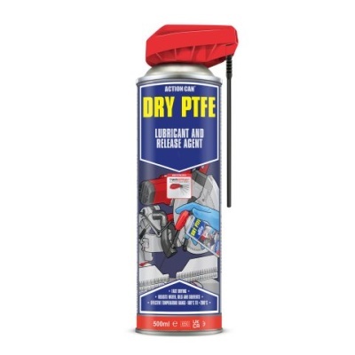 Lata spray lubrificante DRY PTFE com tampa vermelha e aplicador preto
