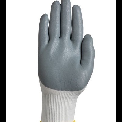 Luvas de proteção cinza com punho branco e borda amarela