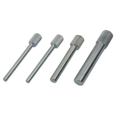 conjunto de quatro punções cilíndricas de metal com cabos estriados