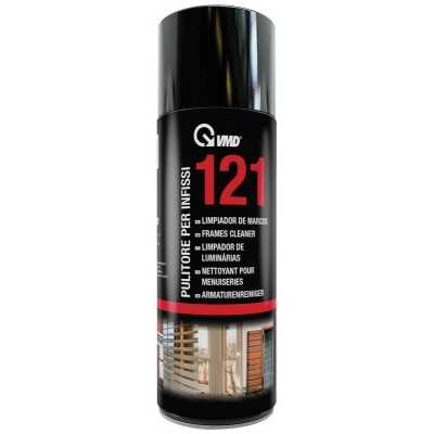 Lata preta de spray limpa-ramas VMD 121 com texto e imagem de janelas