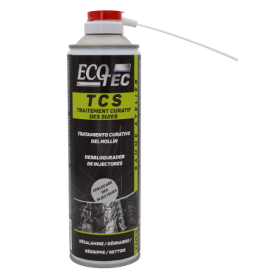 Lata de spray ECOTEC TCS preta com tampa vermelha e tubo aplicador branco