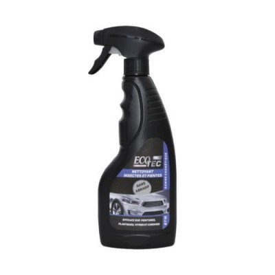 Frasco pulverizador preto de desinfetante para automóveis com rótulo azul e branco