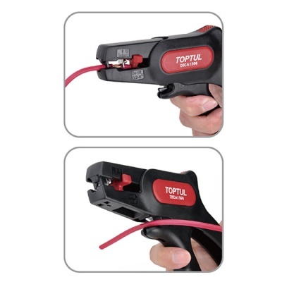 Ferramenta preta e vermelha para desencapar fios TOPTUL com fio vermelho