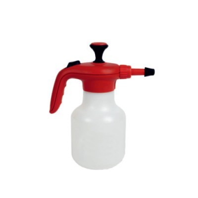 frasco pulverizador plástico branco translúcido com tampa e punho vermelhos