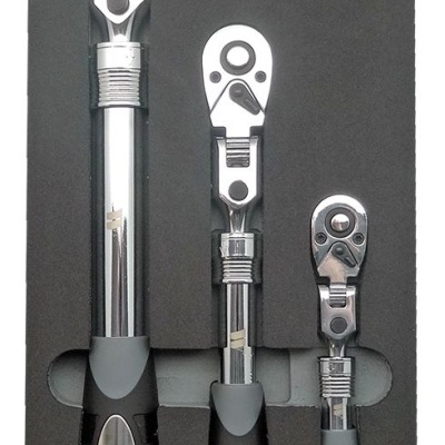 Conjunto de 3 catracas de tamanhos diferentes em embalagem preta