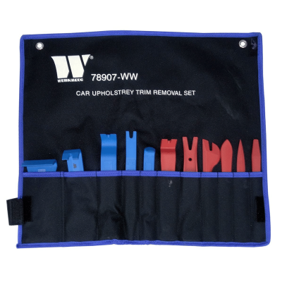 Conjunto de ferramentas para remoção de forros de carro com bolsa preta e azul