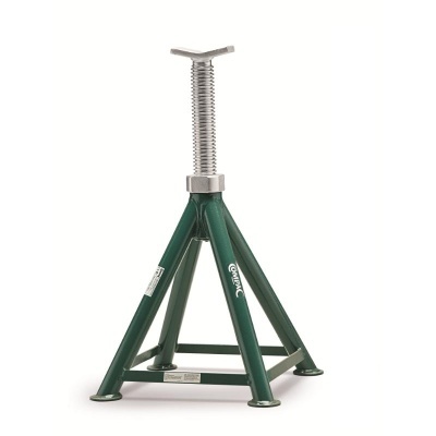 Suporte de veículo metálico verde com base triangular e rosca prateada