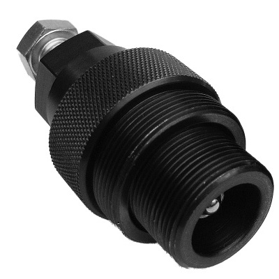 Adaptador metálico com rosca preta e porca hexagonal prateada