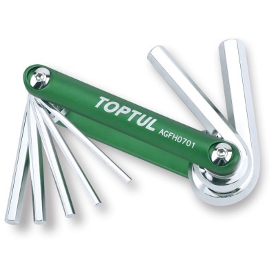 Conjunto de chaves allen dobráveis Toptul com cabo verde e chaves metálicas