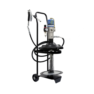 Equipamento industrial móvel com estrutura metálica preta e tubo azul Balma