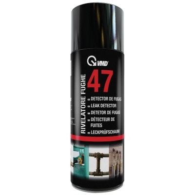 Spray detector de fugas VMD com rótulo preto, branco e vermelho e número 47