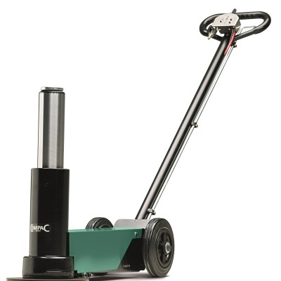 Compactadora industrial verde e preta com alavanca longa e rodas pretas.