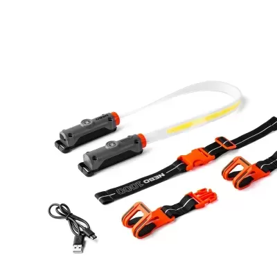 Conjunto de acessórios de fitness com pegas, cintas elásticas transparentes laranja, cintas pretas e cabo USB