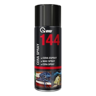 Lata preta de spray de cera 144 com tampa preta e texto branco e vermelho