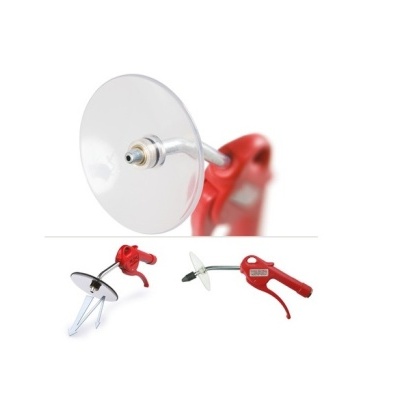 Ferramentas elétricas vermelhas com lâminas e base transparente sobre fundo branco