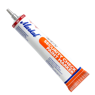 Tubo metálico branco com rótulo Markal Security Check Paint Marker
