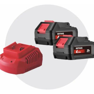 Conjunto de dois acumuladores ROTAKE pretos com 4.0Ah 20V e carregador vermelho