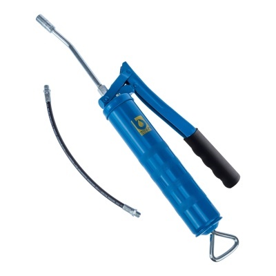 Bomba de graxa manual azul com mangueira flexível extra