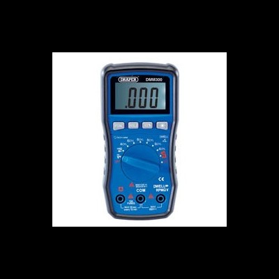 Multímetro digital DRAPER DMM300 azul e preto com ecrã a mostrar 0.000