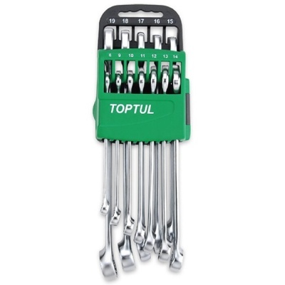 Conjunto de chaves fixas com suporte verde e texto TOPTUL