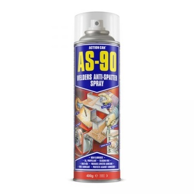 Lata spray AS-90 anti-respingo para soldadores azul e vermelho com tampa branca