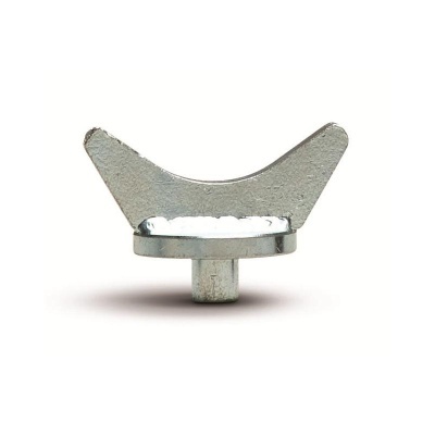 Porca tipo asa metálica prateada em fundo branco