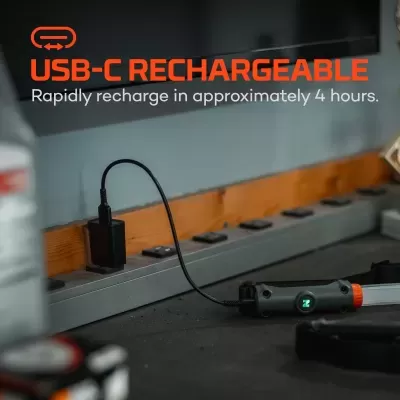 Ferramenta eletrônica USB-C recarregável a carregar sobre superfície escura