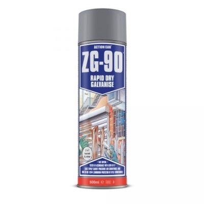 Spray galvanizador cinzento ZG-90 com rótulo azul, branco e vermelho