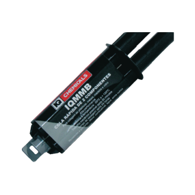 Tubo preto de cola rápida IG/MMB com rótulo preto, branco e vermelho