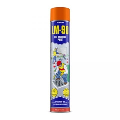 Lata de spray de tinta para marcação LM-90 com tampa laranja e corpo azul.
