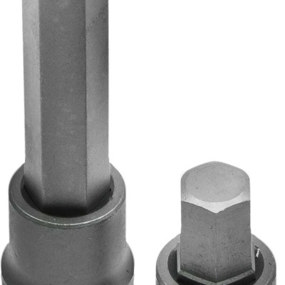 Duas soquetes metálicas hexagonais com anel vermelho texturizado