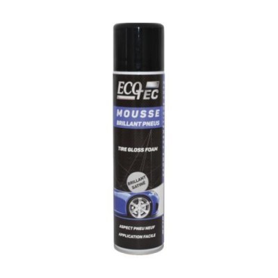 Spray mousse ECO TEC para pneus em frasco preto com texto azul e branco e imagem de roda