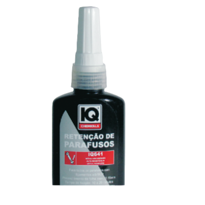 Frasco preto com tampa branca para retenção de parafusos da marca IQ Chemicals