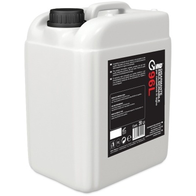 Recipiente de plástico branco com tampa preta e rótulo preto