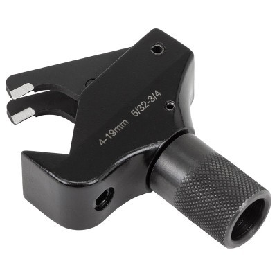 Ferramenta para tubos preta com pega texturizada e medidas gravadas em branco