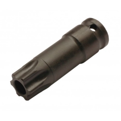 Peça metálica preta fosca cilíndrica com extremidade hexagonal