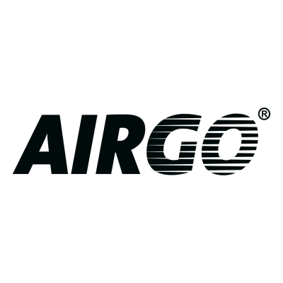 Logotipo da marca AIrGO com design em letras pretas e brancas.