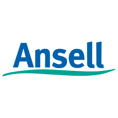 Logótipo da marca Ansell em azul e verde