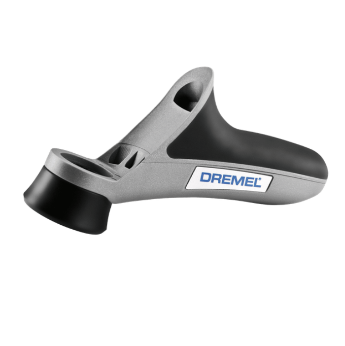 Multifixação punho de detalhe (577) Suporte acessório Dremel cinza e preto com etiqueta DREMEL