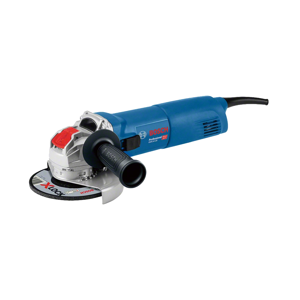 Mini-Rebarbadora X-LOCK GWX 14-125 Professional Esmerilhadora angular BOSCH azul com disco abrasivo e pega lateral preta