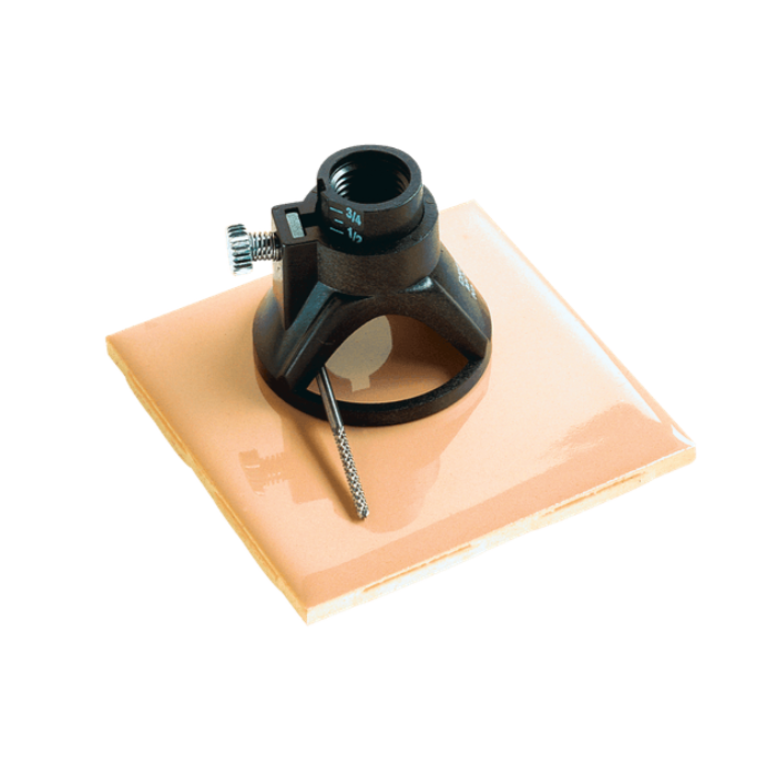 Kit de corte para azulejos de parede DREMEL (566) Dispositivo preto sobre placa quadrada de cerâmica bege