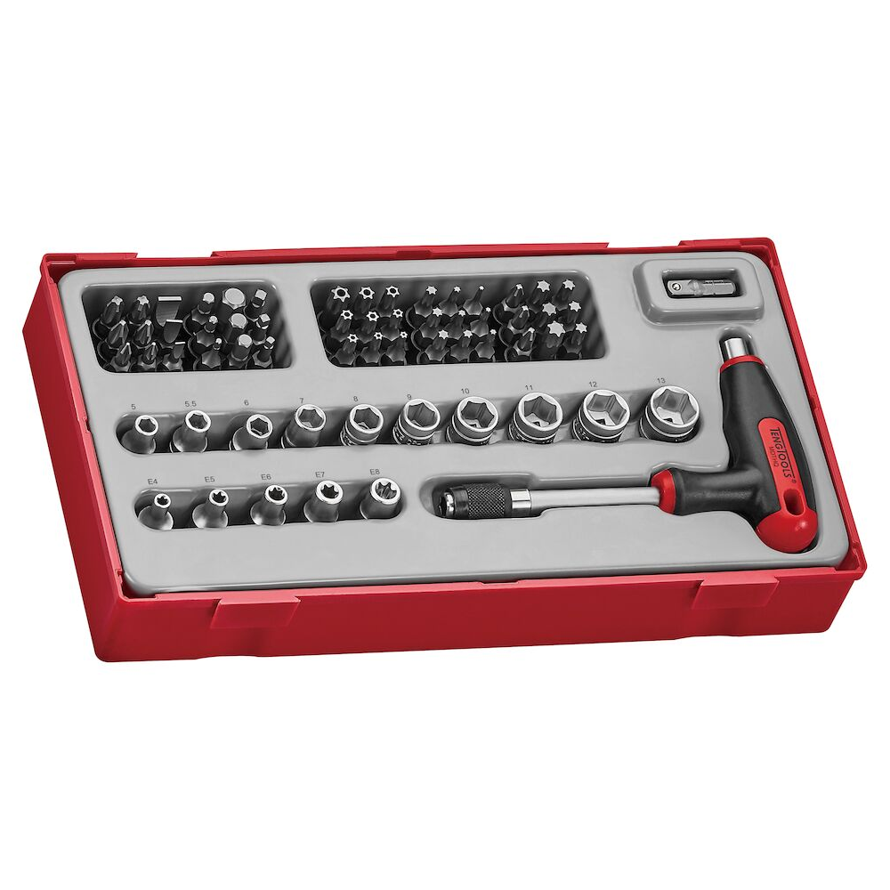 Jogo de chave de bits T encaixe rápido, chaves de caixa 1/4'' e bits 25mm 1/4'' hexagonais Conjunto de ferramentas com soquetes e bits em caixa vermelha